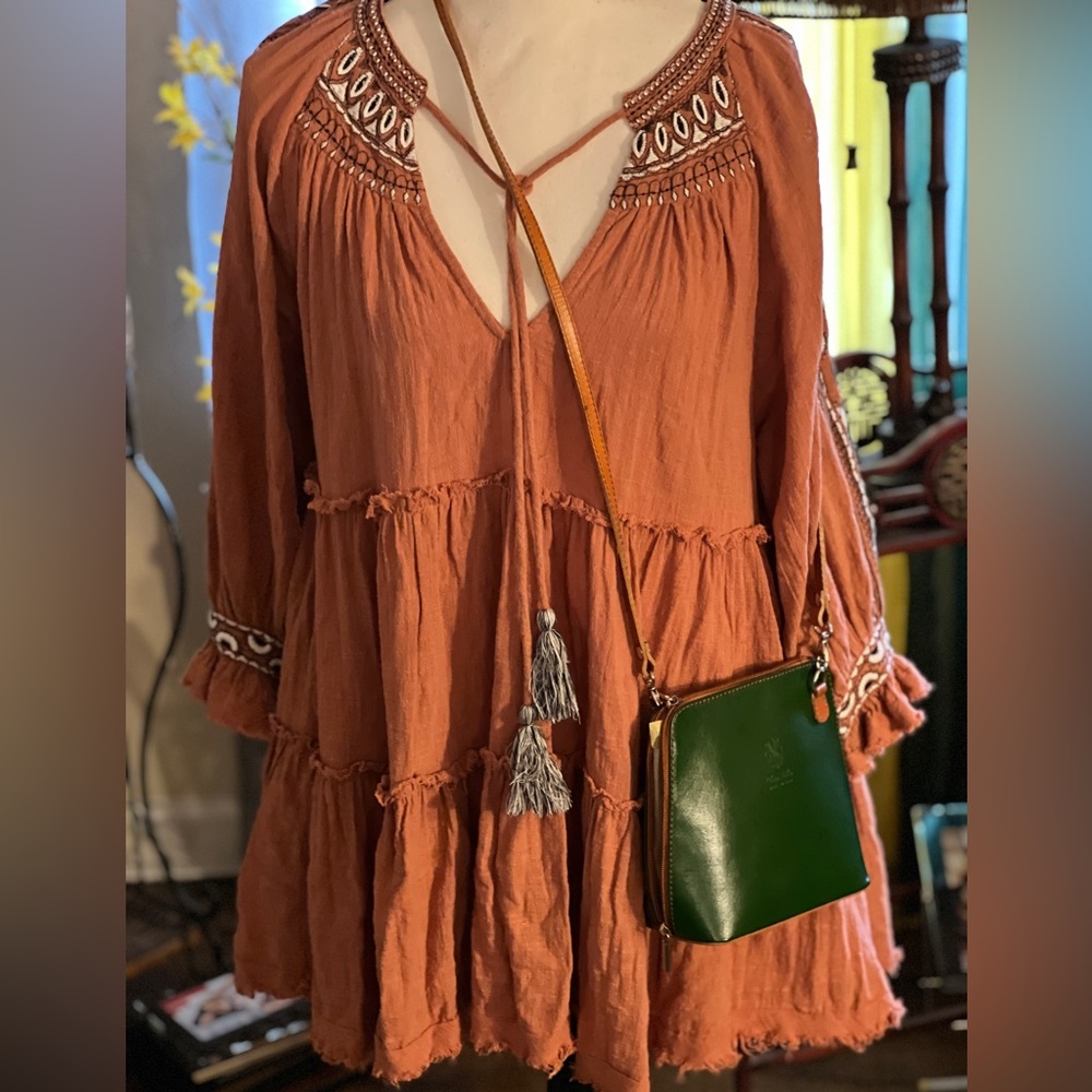 Free People Boho Tasseled Applique Dress